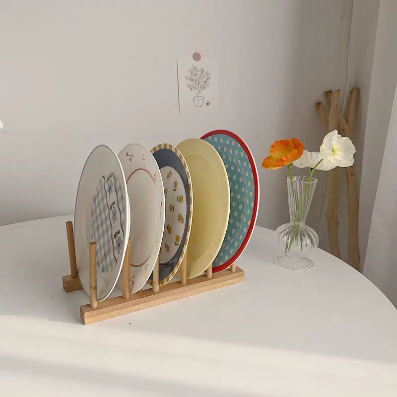Giá đựng đĩa bằng gỗ chia ngăn tiện lợi