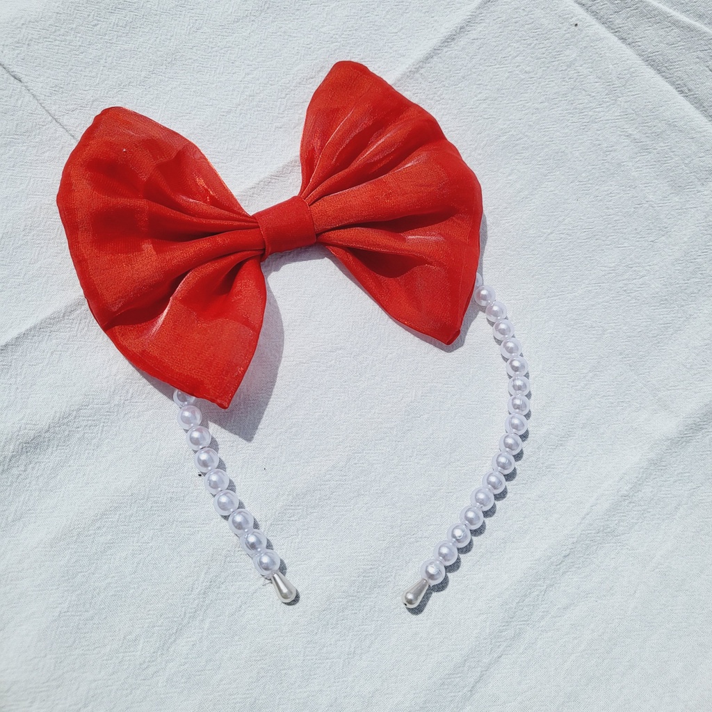 Cài Nơ Hạt Cườm Màu Đỏ .Cài Nơ Hạt Cườm Màu Trắng dễ thương Cho Bé Gái