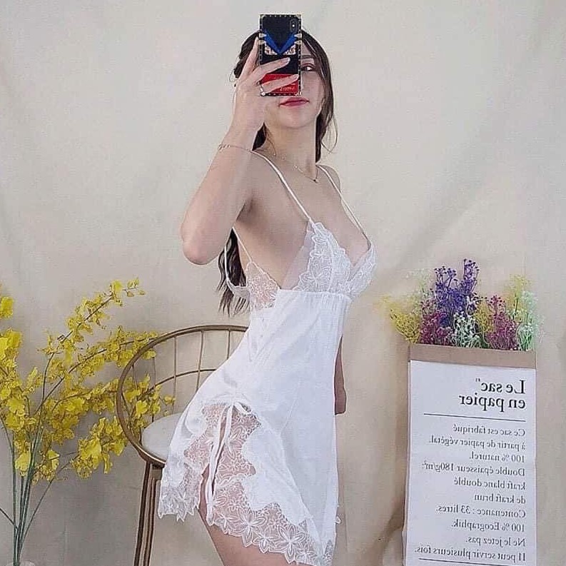Váy ngủ sexy lụa phối ren cao cấp màu đỏ xẻ hông tinh tế form ngắn quyến rũ