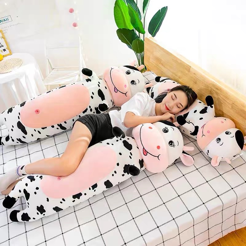 Gấu bông bò sữa, gối ôm hình thú nhồi bông cho bé trăm phần trăm siêu to siêu nhiều sữa - vải nhung co giãn 4 chiều TK11