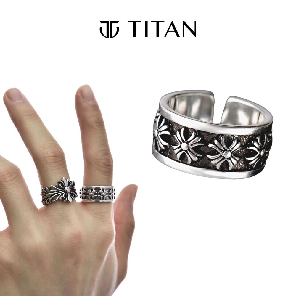 Nhẫn nam nữ CH thời trang, nhẫn Chrome Hearts bông hoa thị Iris unisex freesize màu đẹp như bạc 925 TITAN