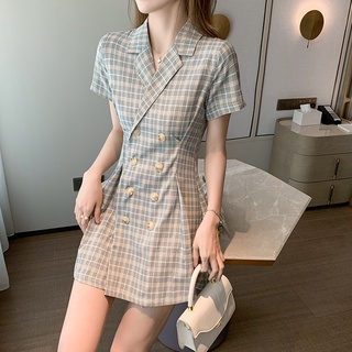 Đầm Cổ Vest Kẻ Sọc Caro Dáng Ôm Phong Cách Hàn Quốc Thời Trang Mùa Hè Mới Cho Nữ  váy