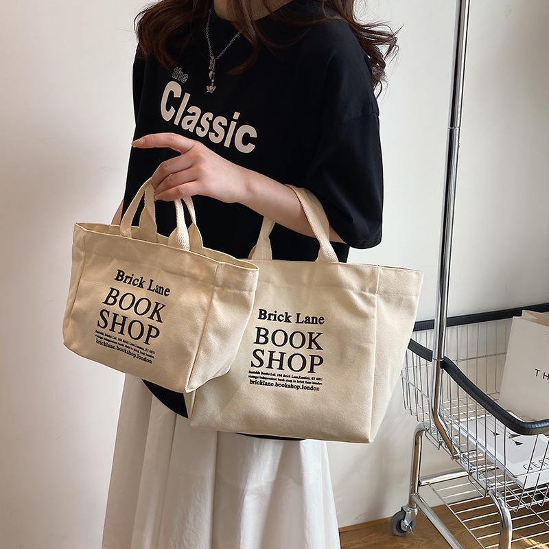 Túi Xách Canvas Đựng Hộp Cơm Trưa In Chữ Đơn Giản Phong Cách Nhật Bản