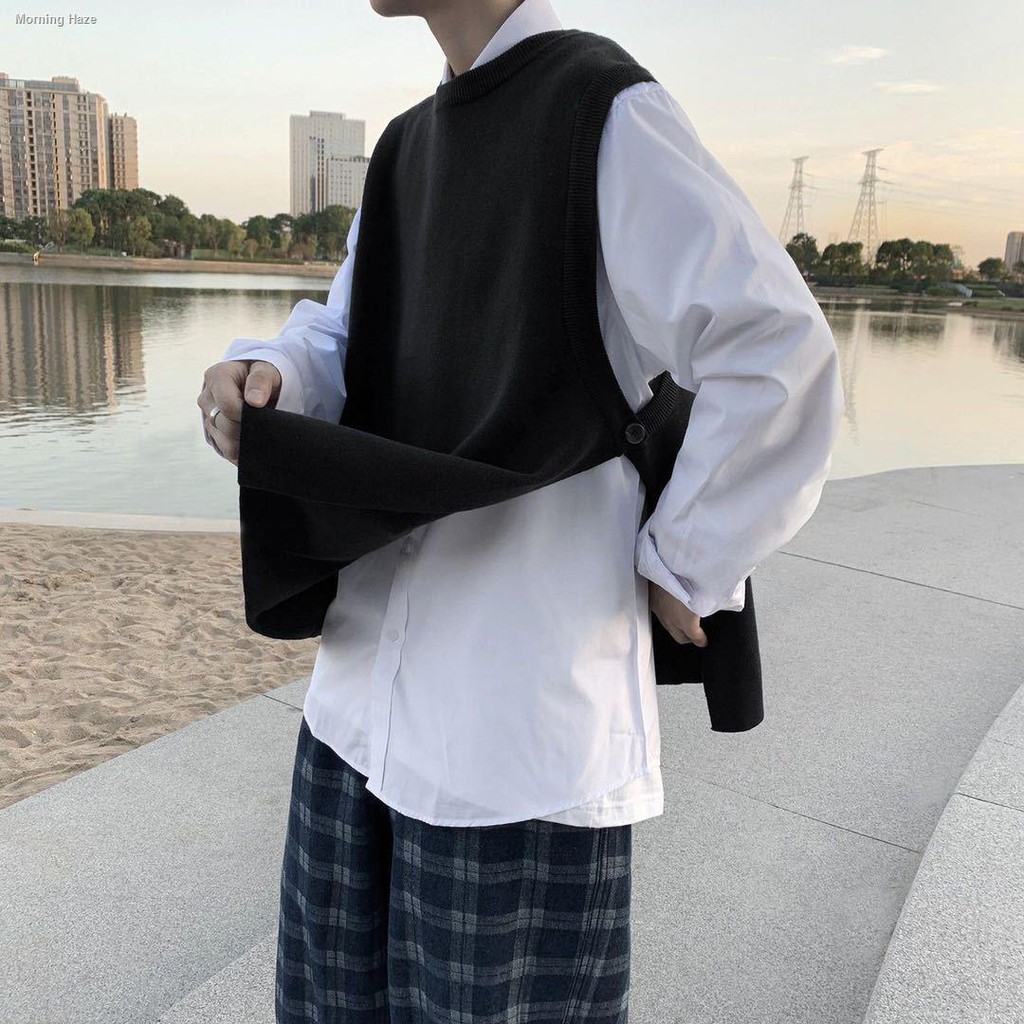 Áo Khoác Sweater Không Tay Dáng Rộng Xẻ Tà Thời Trang Mùa Thu Dành Cho Nam Giới | BigBuy360 - bigbuy360.vn
