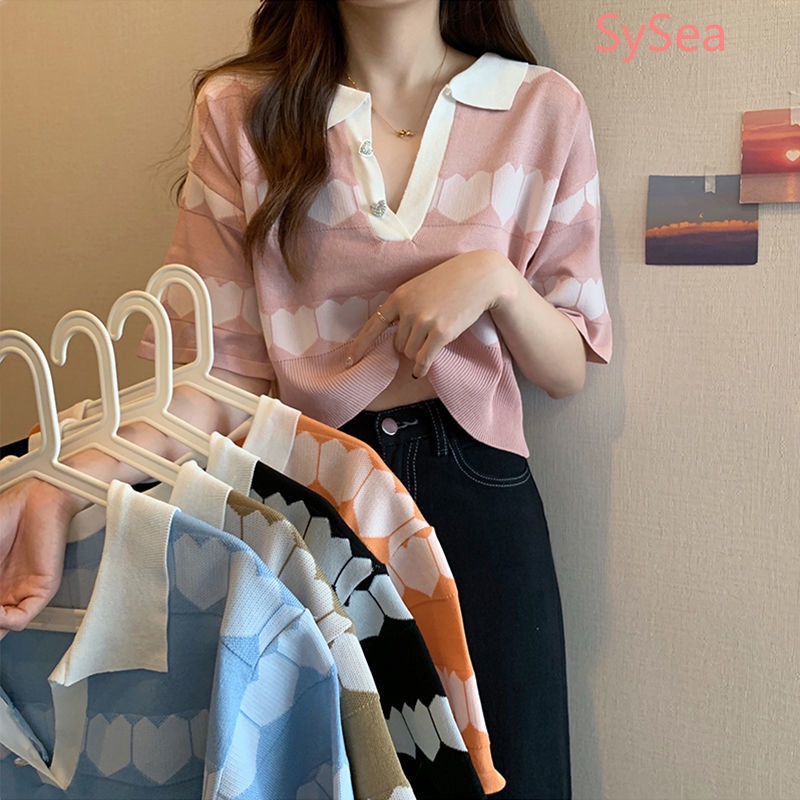 Áo Dệt Kim Cổ Polo Thời Trang Mùa Hè Hàn Quốc Cho Nữ