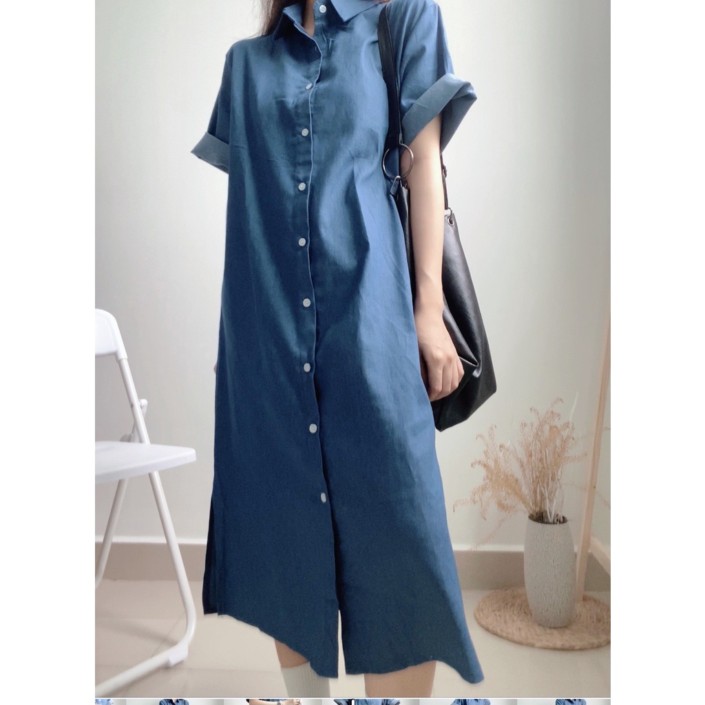 Váy somi chất jean dáng suông dài phong cách năng động thoải mái