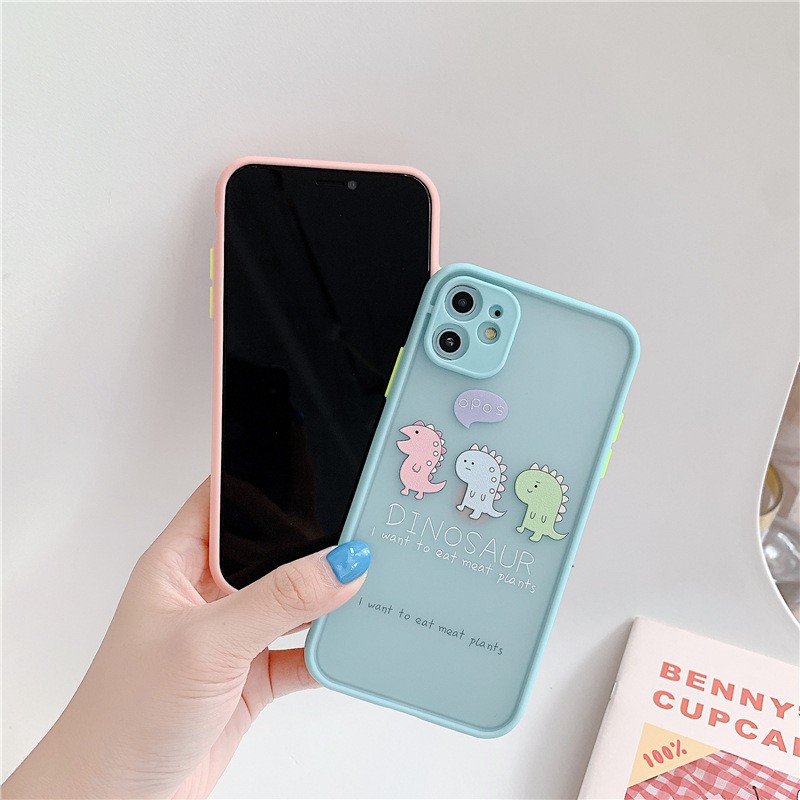 Ốp Lưng Iphone Nhám viền dẻo Chống Sock, Va Đập Bảo Vệ Camera Dinosaur Kute - H060