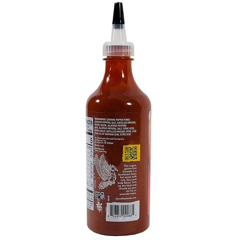 TƯƠNG ỚT GLUTEN-FREE Sky Valley Sriracha Sauce, Vegan, Plant Based, 524g (18.5oz)