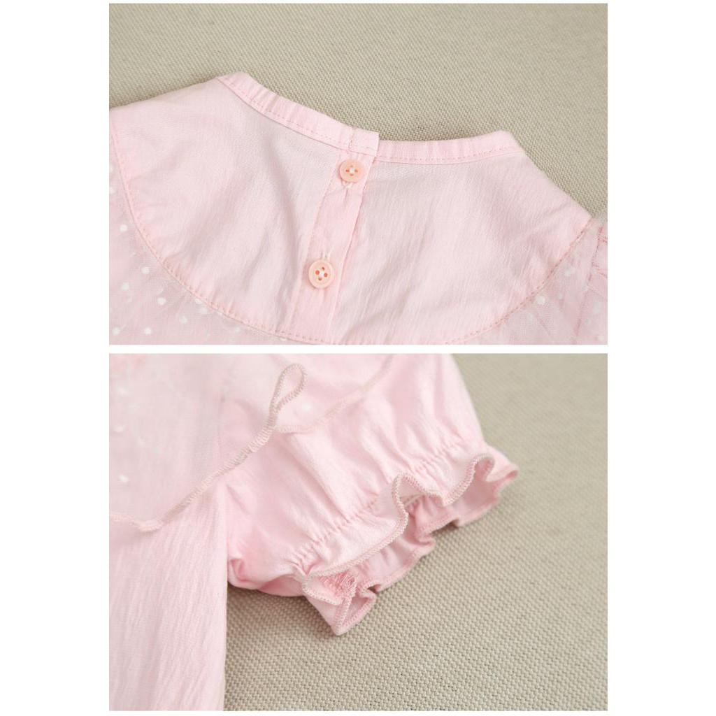 Bộ áo liền quần tay ngắn phối ren hoa và nón dễ thương cho bé