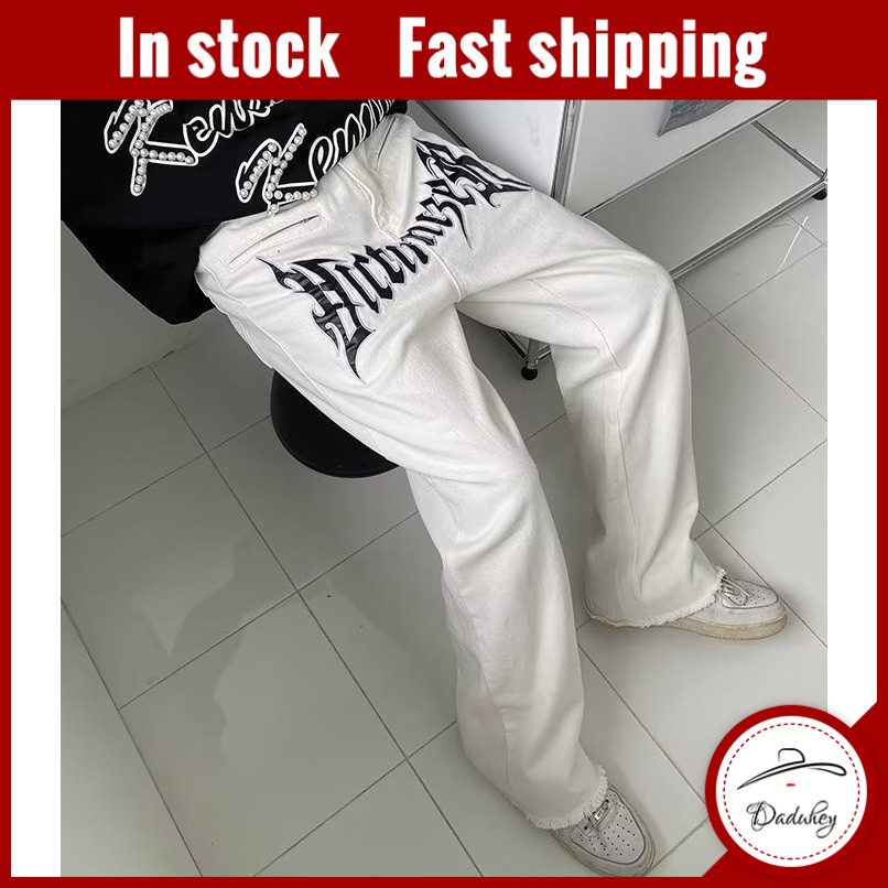 DaDuHey Men 'S Ins American Fashion Brand Hiphop Pants Handsome Fried Street Raw Hem Jeans