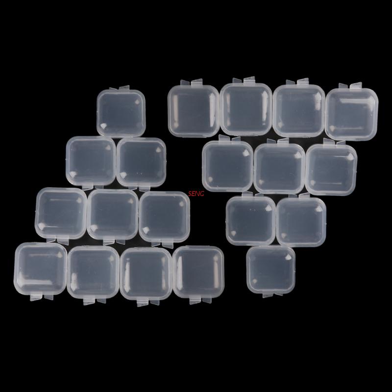 Set 20 hộp nhựa mini trong suốt hình vuông có nắp đậy