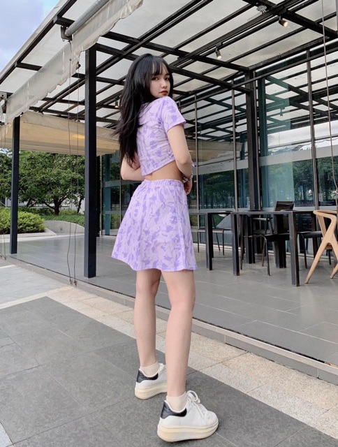 Set Váy CropTop Rút Dây Loang Màu Ảnh Thật
