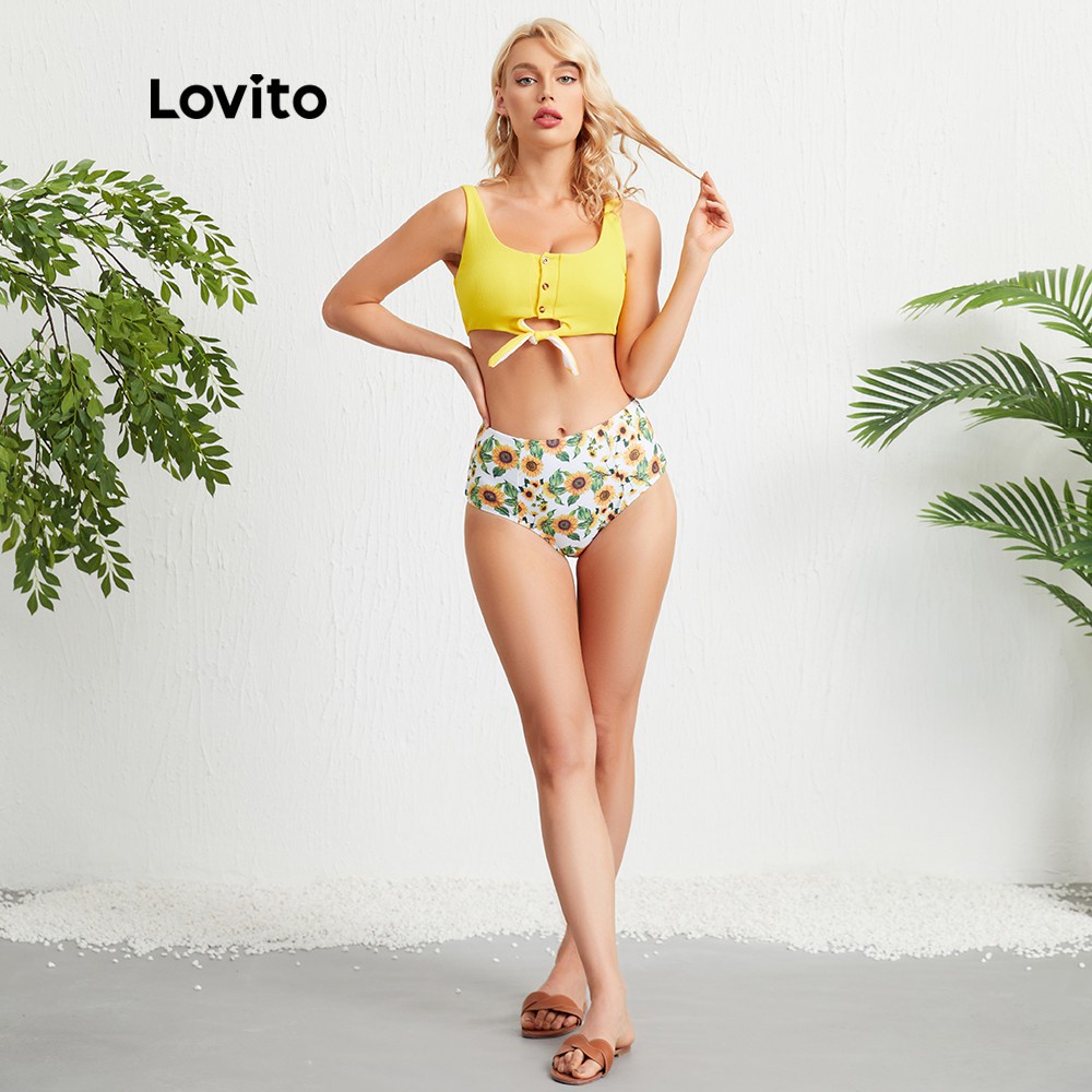 Lovito Bộ bikini in hoa thắt nơ L09038