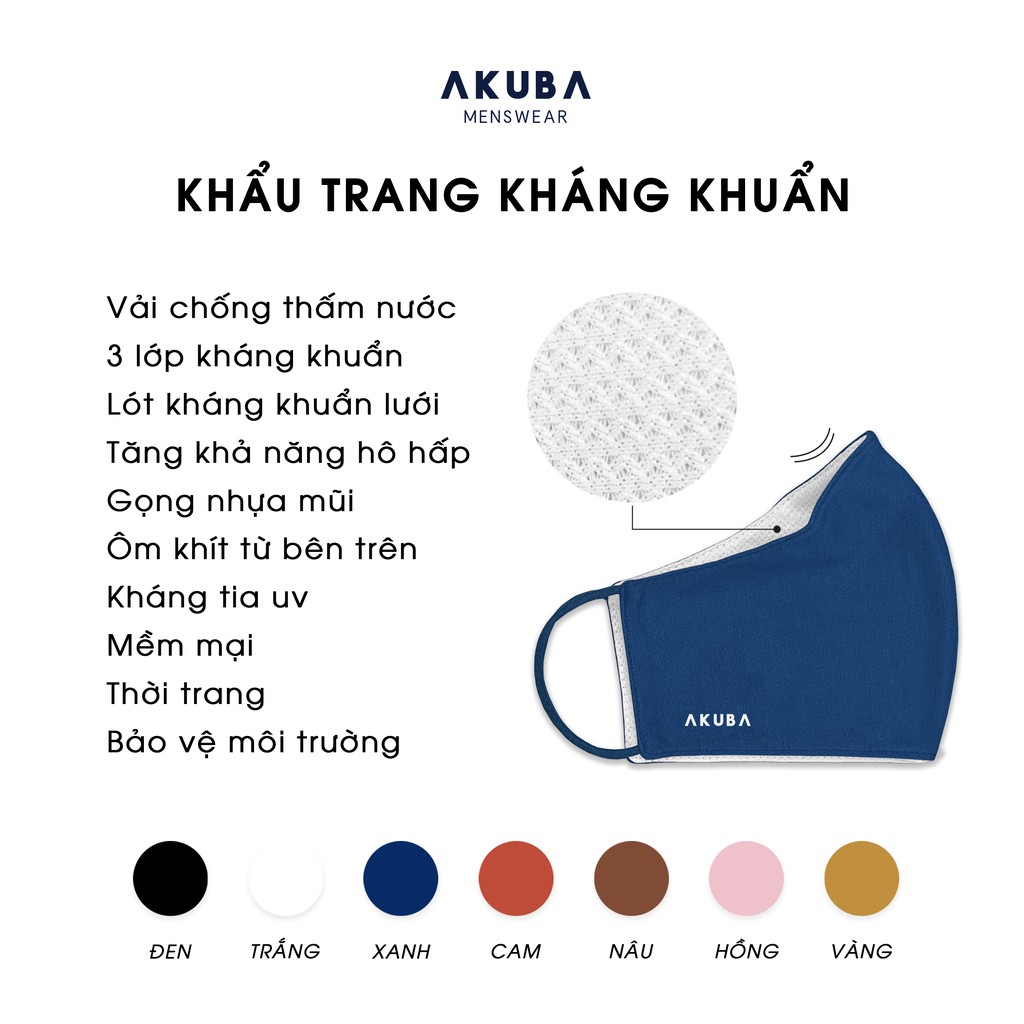 Khẩu trang thời trang 3 lớp kháng khuẩn chống tia UV AKUBA mềm mại, lót kháng khuẩn lưới, điều hòa không khí tốt 02