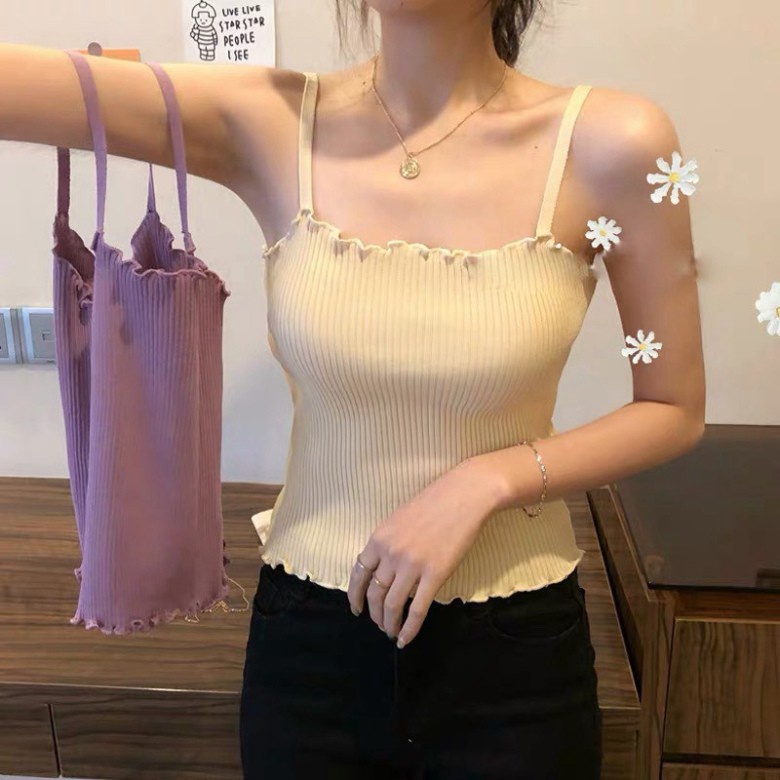 Áo 2 Dây LUHAZO len Croptop Sợi Bún Thun Gân Đẹp Ôm body chuẩn DK4T103