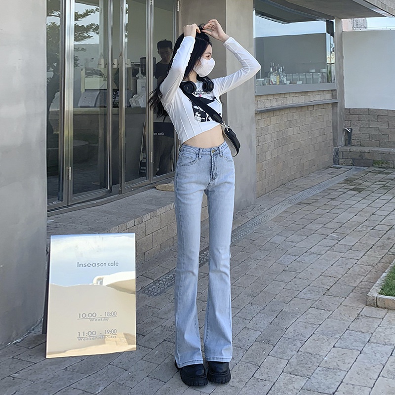 Quần jean flared jean lưng cao ống  loe nhẹ form hàn quốc | BigBuy360 - bigbuy360.vn