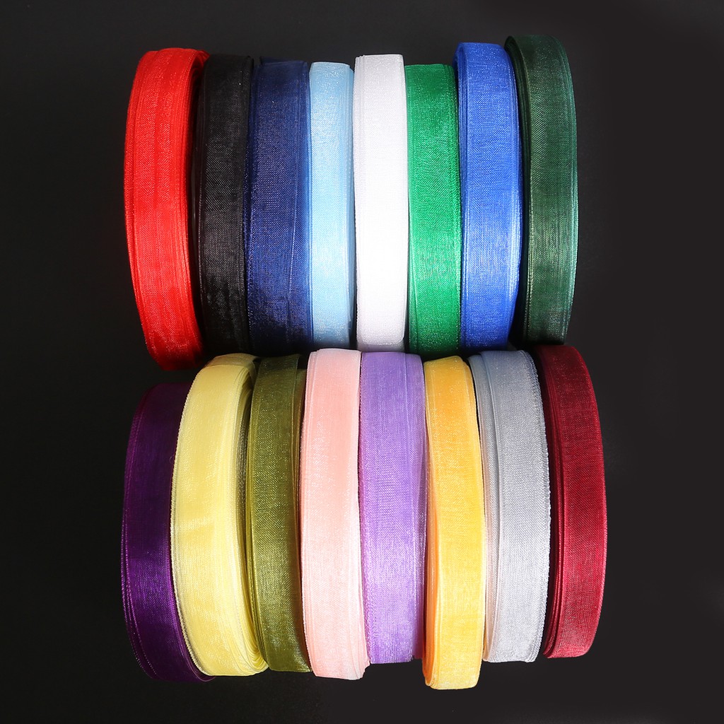 Cuộn dây ruy băng bằng lụa satin organza polyester nhiều màu sắc 12mm 50yards dùng trang trí tiệc cưới