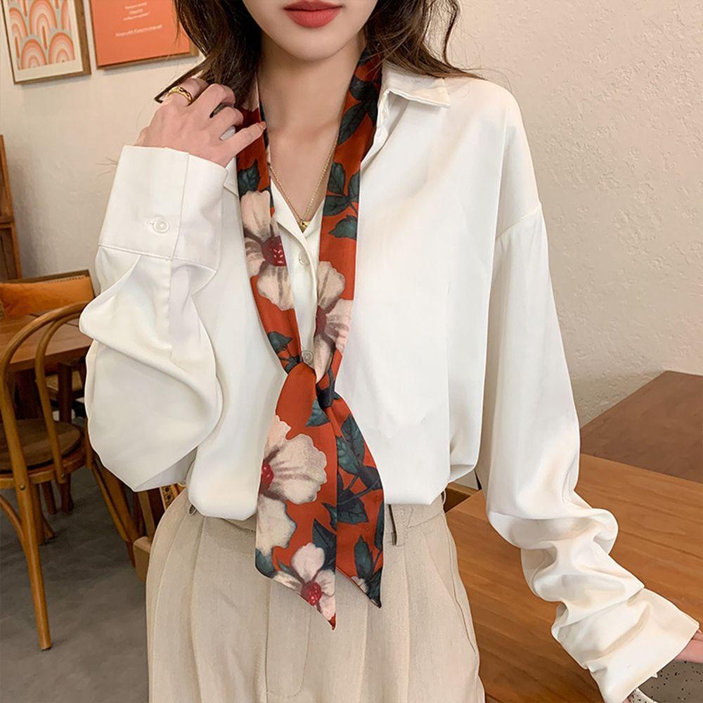 Mxgoods Băng Đô Lụa Satin Dài Đính Ngọc Trai In Họa Tiết Tranh Sơn Dầu Phong Cách Retro Pháp