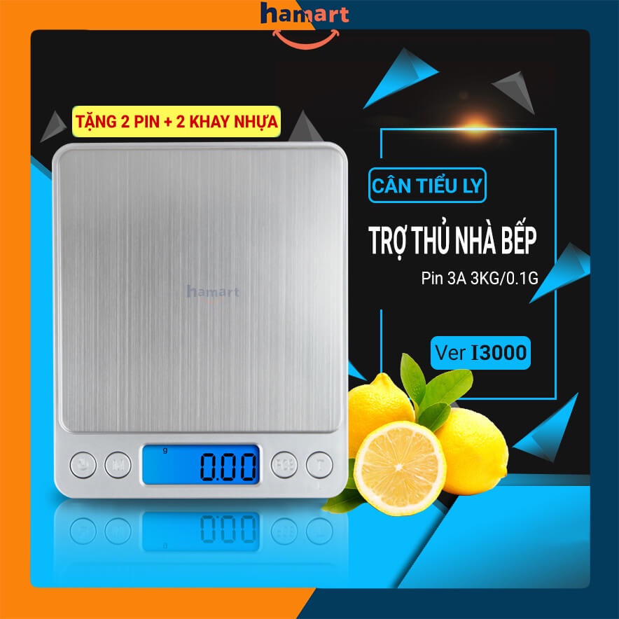 Cân Tiểu Ly Điện Tử Mini I3000 Hamart Cân Gia Vị Nấu Ăn Nhà Bếp Cao Cấp 3kg/0.1g Màn LCD Chuẩn Xác Tiện Lợi