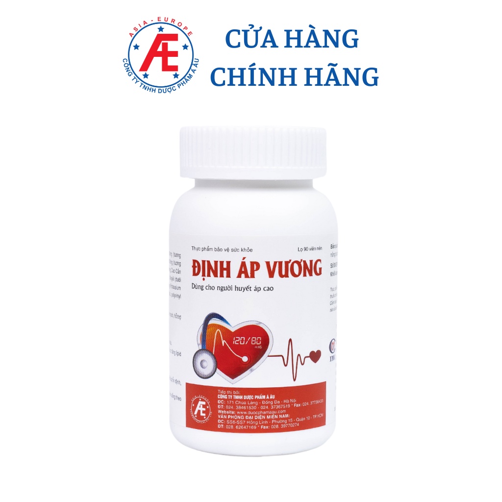 Định Áp Vương - Hỗ trợ hạ ổn định huyết áp giảm lipid máu hộp 90 viên, 180 viên DƯỢC PHẨM Á ÂU