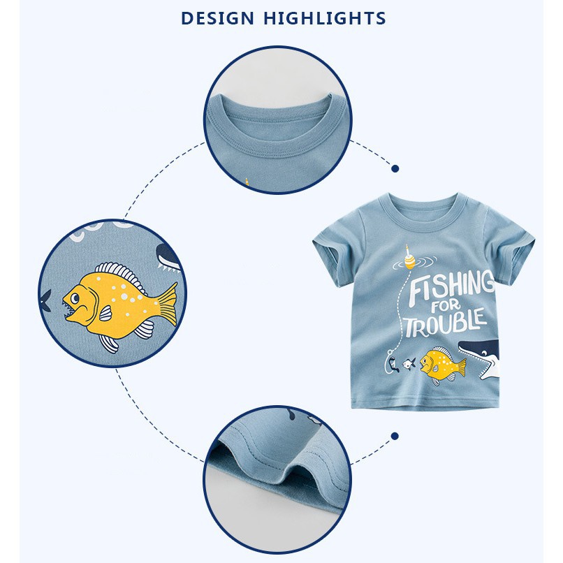 Áo thun ngắn tay in hình chú cá hoạt hình dễ thương cho bé trai