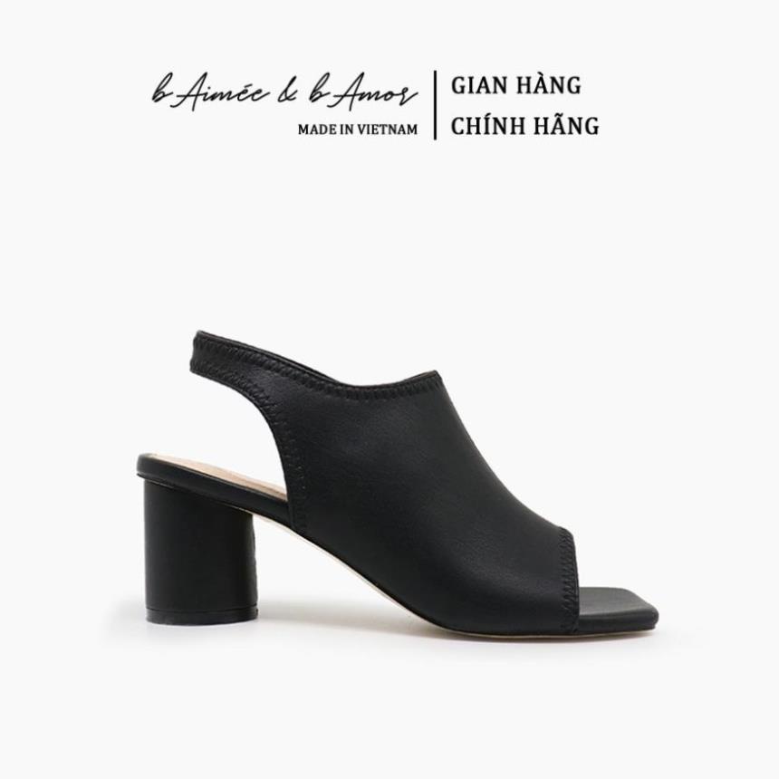 Boots Nữ Cao Gót bAimée & bAmor Cổ Thấp Quai Hậu Hở Mũi Gót Vuông Cao Dưới 7cm Màu Đen Trắng Kem Nâu - M1619 MSa 👡