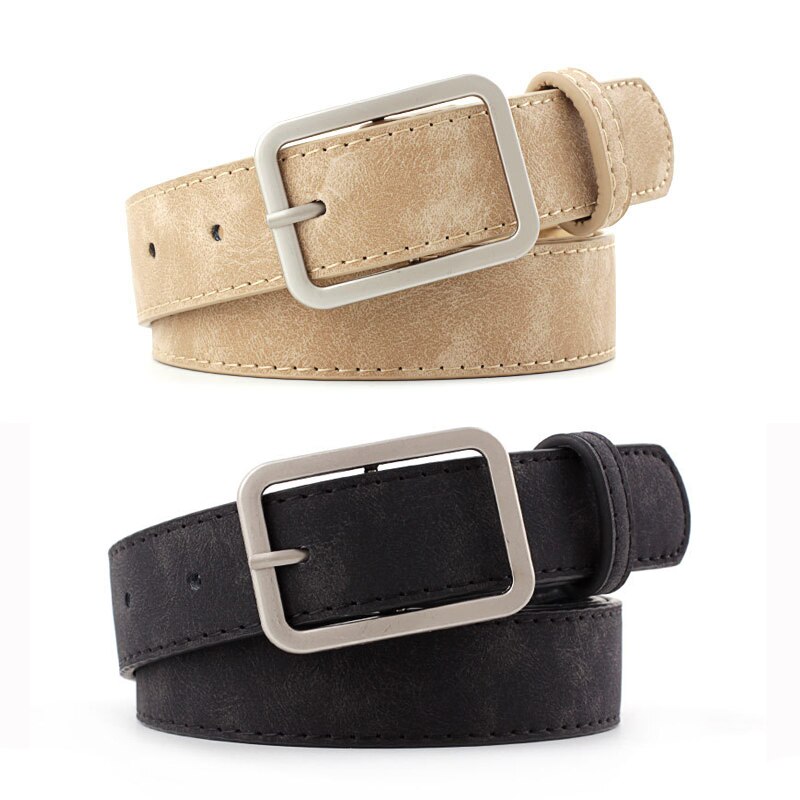 Dây thắt lưng bằng da phối khóa kim loại hình vuông thời trang sành điệu cho nữ