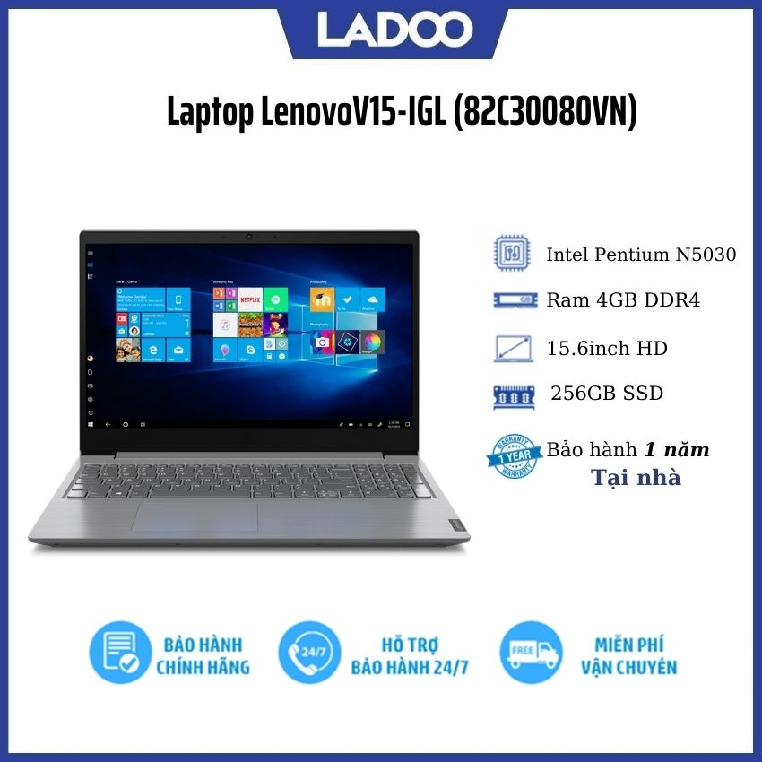 Laptop LENOVO V15-IGL (82C30080VN)/ Intel Pentium Silver N5030/ RAM 4GB/ 256GB SSD/ 15.6inch HD