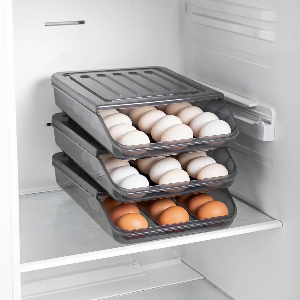 Hộp đựng trứng JUJIAJIA thiết kế nửa trong suốt có thể ráo ra sức chứa lớn có thể xếp chồng lên nhau