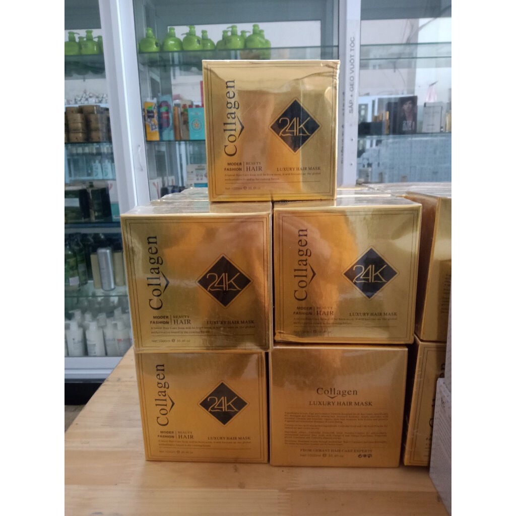 Kem Ủ Tóc  Collagen Vàng 24k  1000ML  Siêu Mềm Mượt Tóc, Phục Hồi tóc hiệu quả