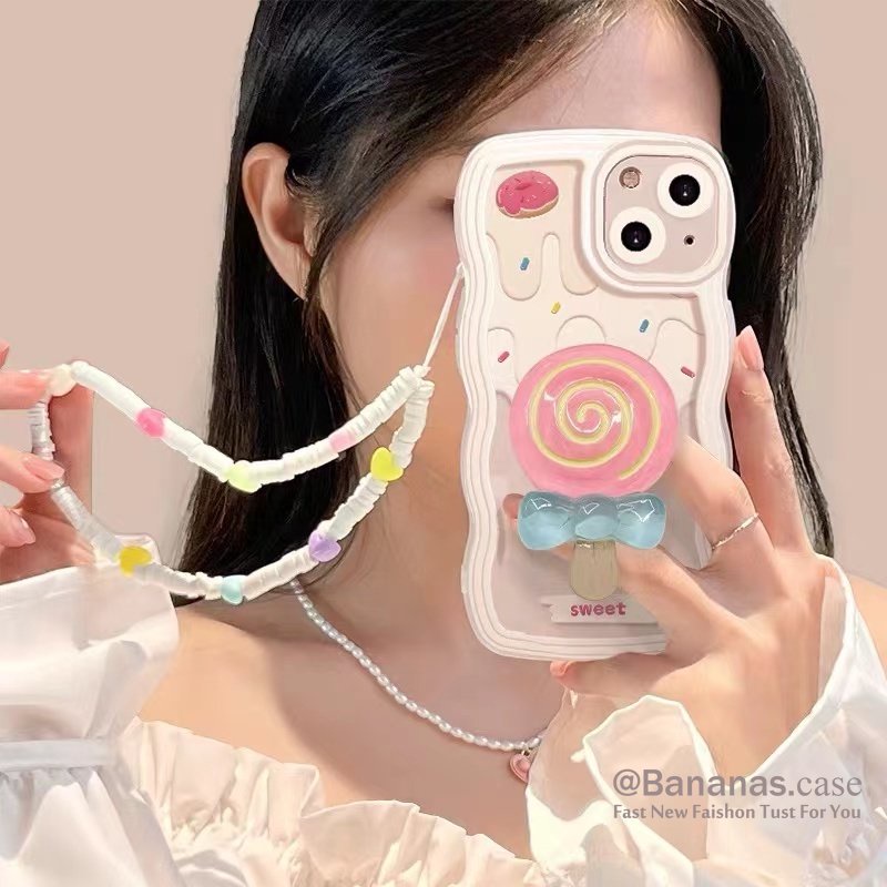 Ốp Điện Thoại Dẻo Họa Tiết Cây Kem Kèm Giá Đỡ Cho iPhone 14 13 12 11 Pro Max SE2020 X XR Xs Max 7 8 Plus