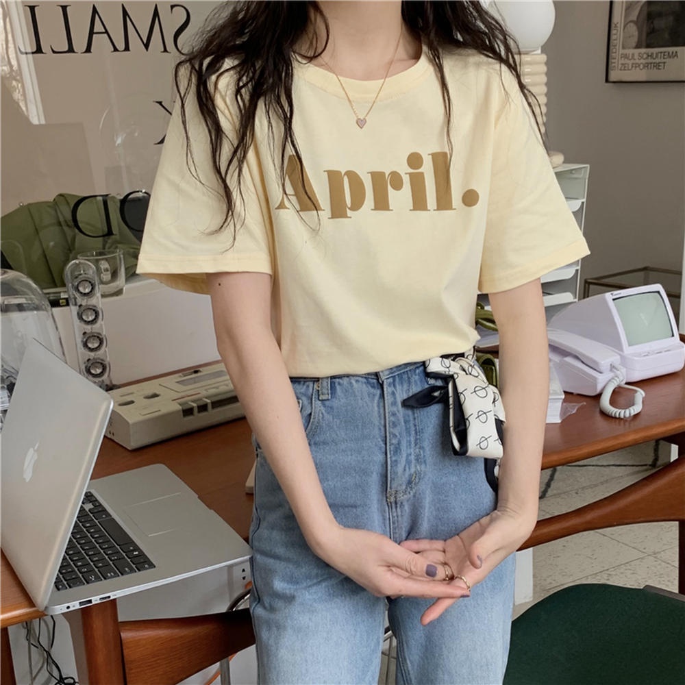 Áo Thun Tay Ngắn Cổ Tròn Form Rộng In Chữ Màu Nước 50080