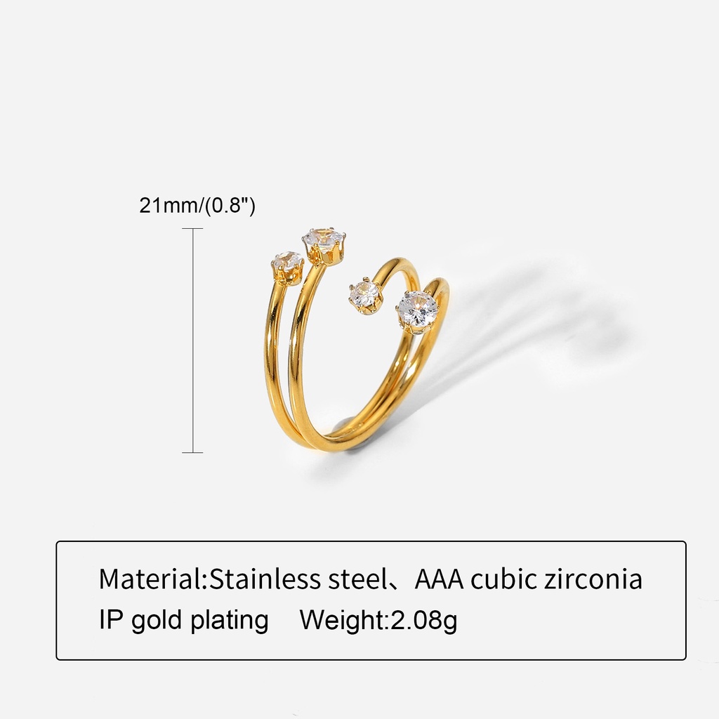 Vnox Nhẫn Hở Hai Lớp Đính Đá Cz Mạ Vàng Có Thể Điều Chỉnh Làm Quà Tặng Trang Sức