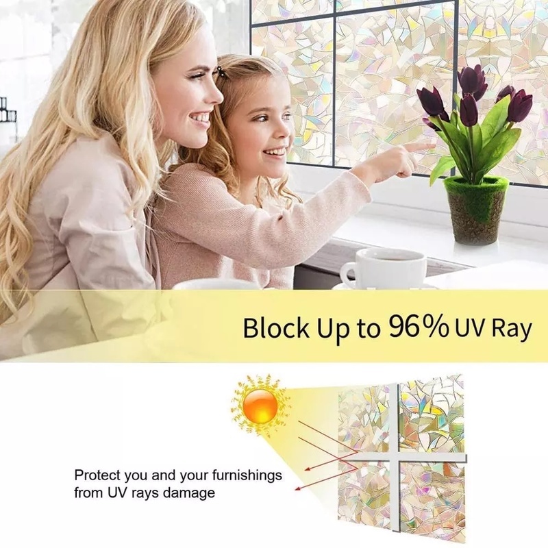 Miếng Dán Cửa Sổ Kính Họa Tiết Cầu Vồng 3D Nhiều Màu Sắc Bảo Vệ Sự Riêng Tư Tiện Dụng