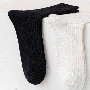 Tất vớ cổ cao trơn nam màu đen trắng, tất công sở đi giày tây cotton cao cấp