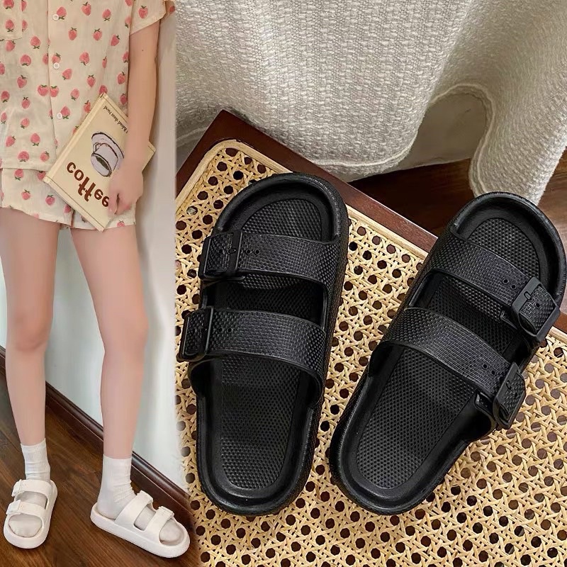 Dép đế bằng độn đế hai quai khuy vuông