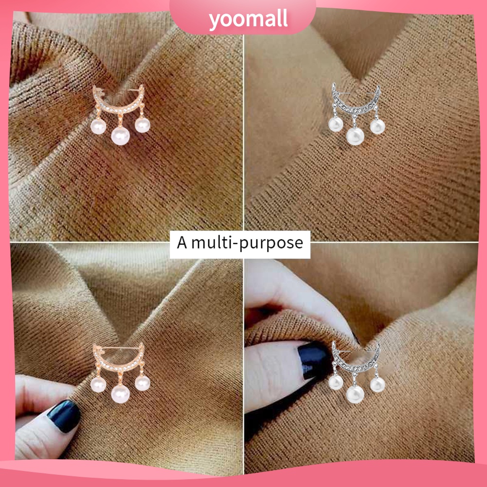 Bộ 2 Ghim Cài Áo Đính Ngọc Trai Giả Hình Bán Nguyệt Xinh Xắn