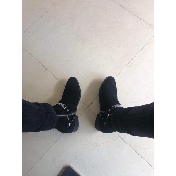 [ 2 màu ] 4cm Heels Harness Boots da lộn, bốt quai xích