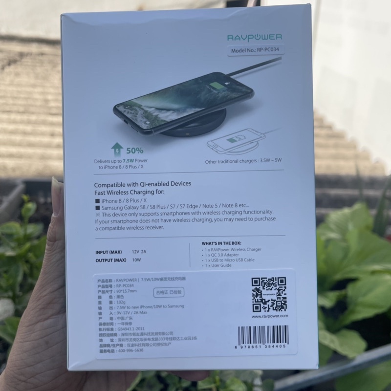 Sạc không dây RAVpower PC034 chuẩn QI dành cho IP và các dòng máy android
