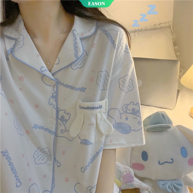Bộ Đồ Ngủ Tay Ngắn In Hình Cinnamoroll Và Winnie Phong Cách Nhật Bản Dễ Thương Thời Trang Mùa Hè Cho Nữ 2022