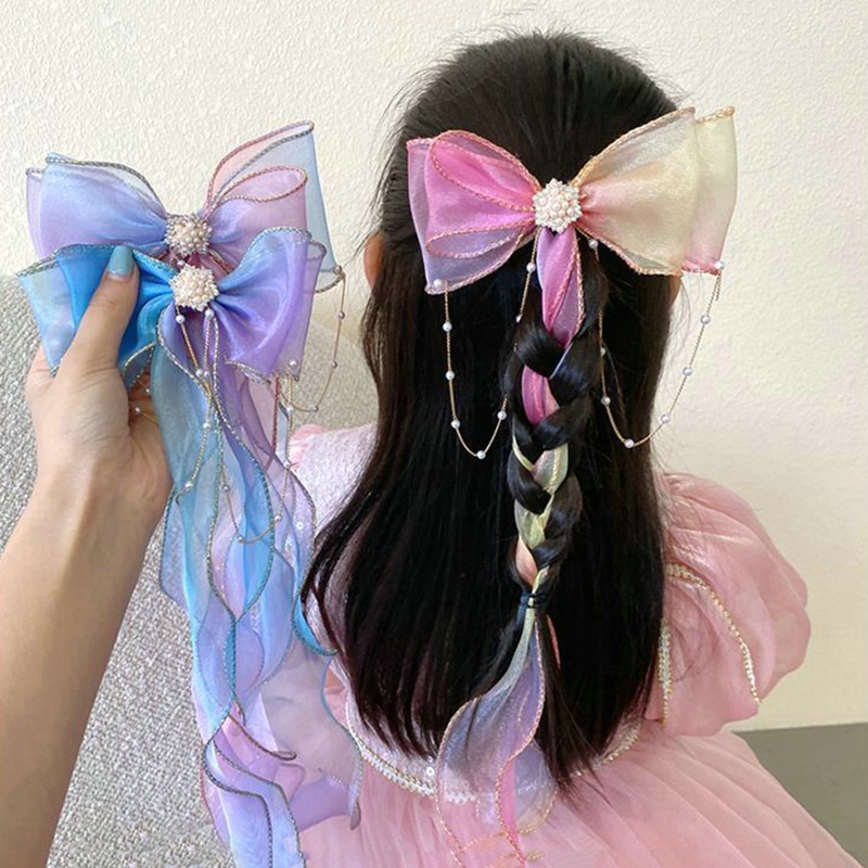 Kẹp Tóc Nơ Đính Ngọc Trai Xinh Xắn Cho Bé
