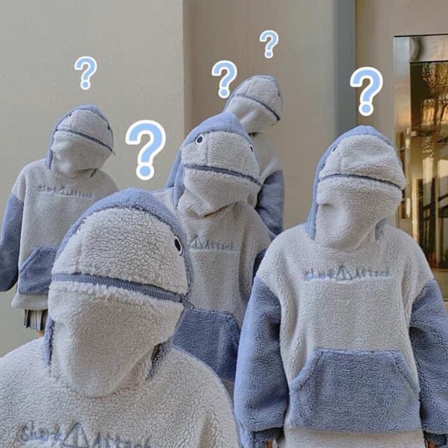 Áo Ngủ Hoodie Bông Hình Cá Mập Khoá Kéo Che Mặt