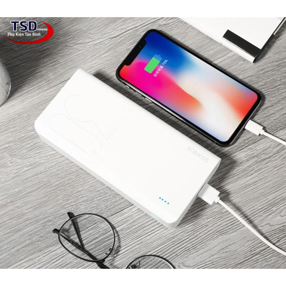 Pin sạc dự phòng lõi Polymer Romoss Sense 8+ 30000mAh - sạc nhanh QC 3.0 và PD 18W (Trắng) + tặng kèm bao sillicon