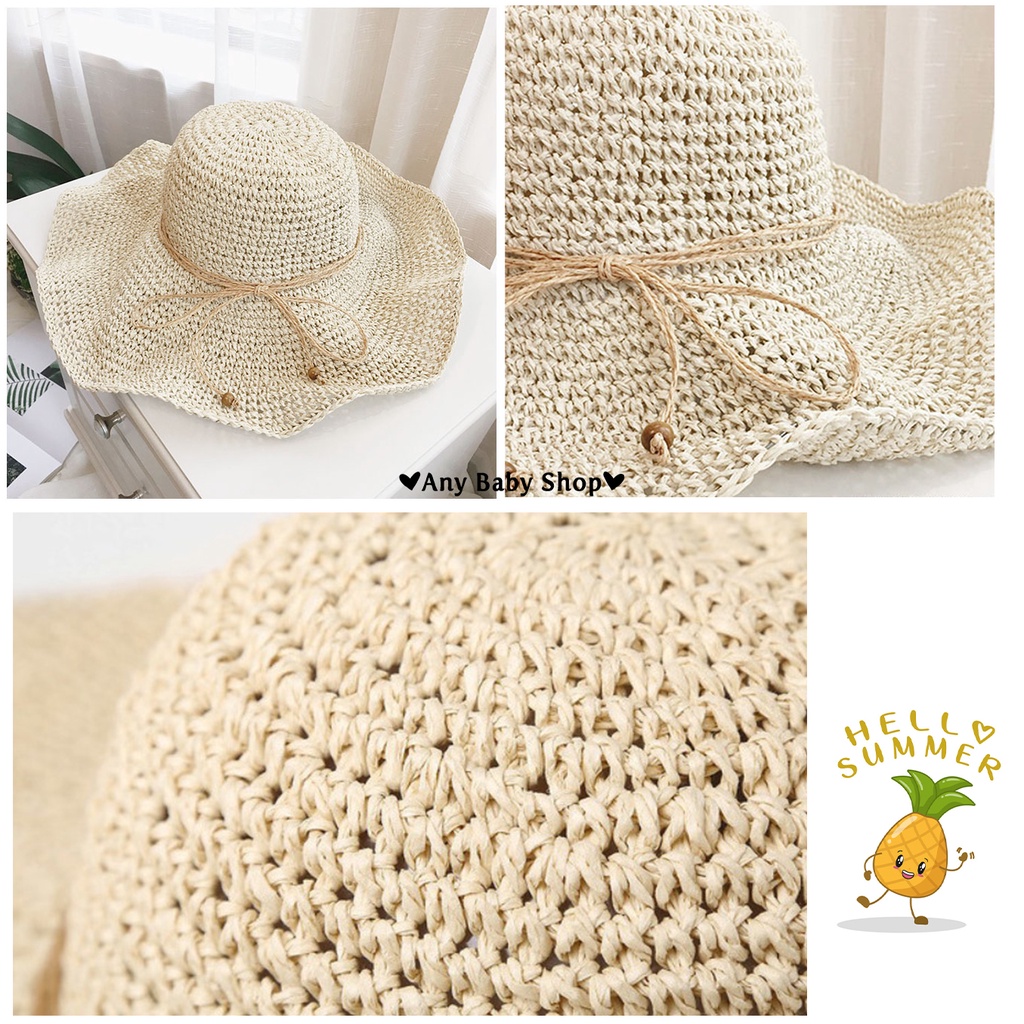 Mũ cói đi chơi, đi biển thắt nơ vành siêu to rộng 2 màu sang chảnh- gấp gọn được (hàng có sẵn) ❣❣