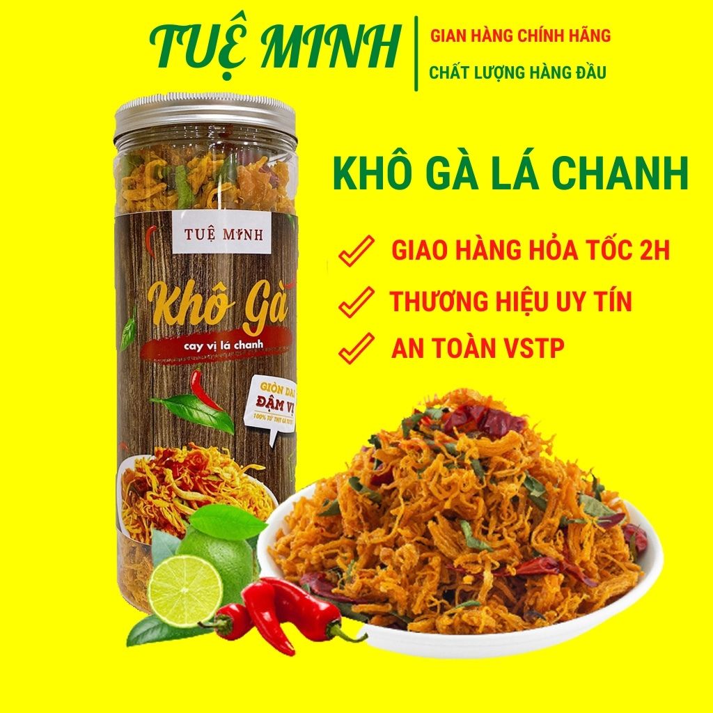 Khô gà lá chanh xé cay Tuệ Minh đồ ăn vặt Hà Nội hộp 500gram