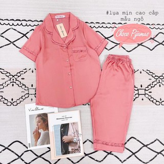 Đồ bộ nữ, bộ pijama hàng thiết kế cao cấp Choco 01 tay cộc quần ngố, lụa mịn đủ size ༚