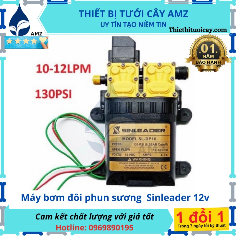 Máy bơm nước đôi mini 12v phun sương, rửa xe áp lực cao tặng phụ kiện