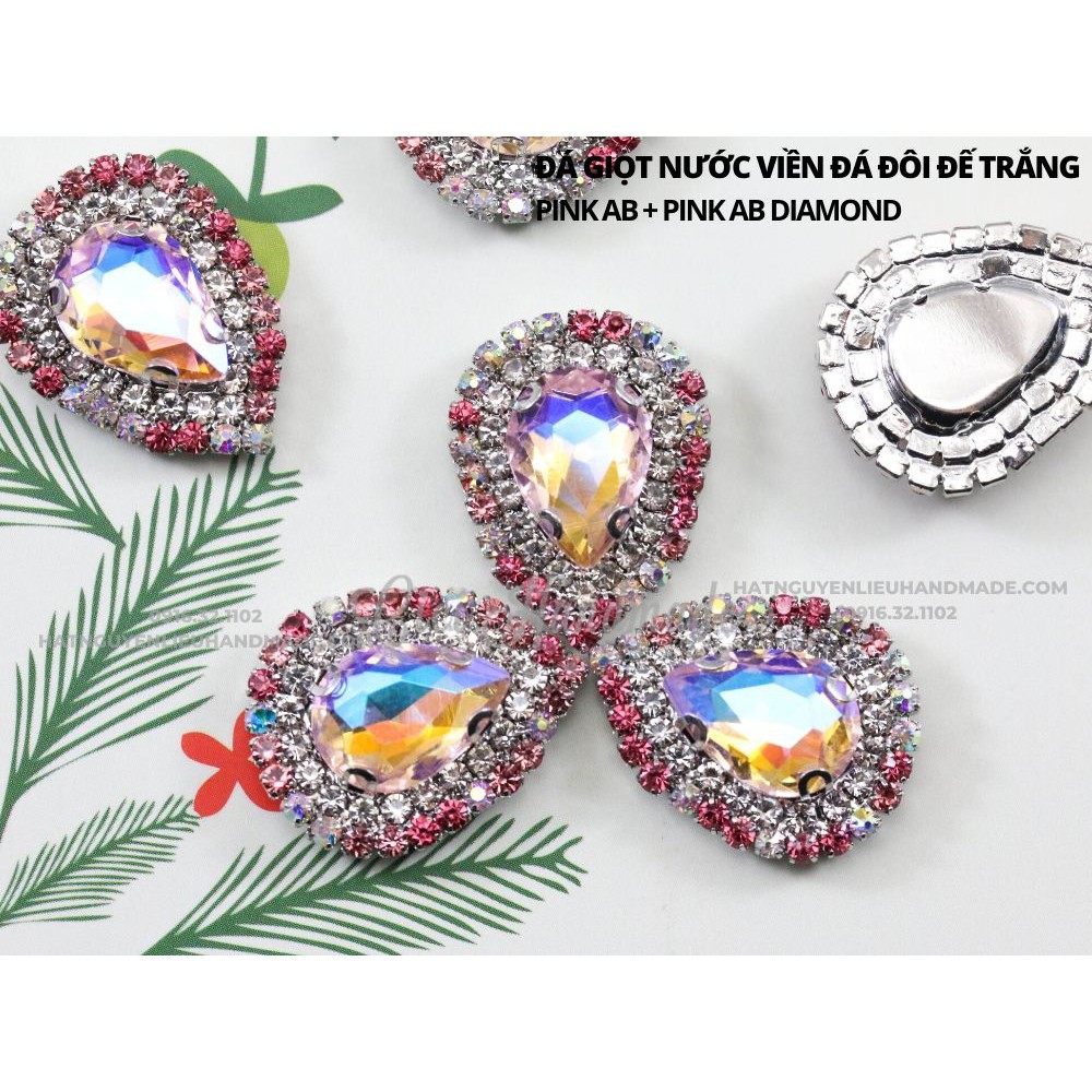 Đá giọt nước cao cấp viền đá đôi, đế trắng 10x14mm Cici Handmade hạt cườm nguyên liệu tự làm kẹp tóc đín