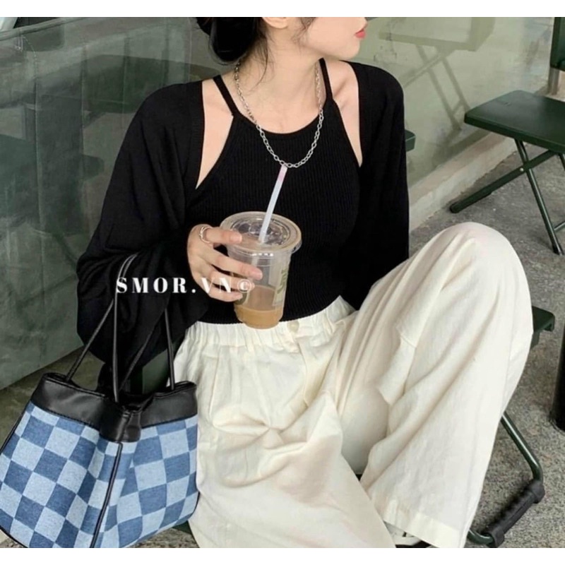 Set yếm trắng đen