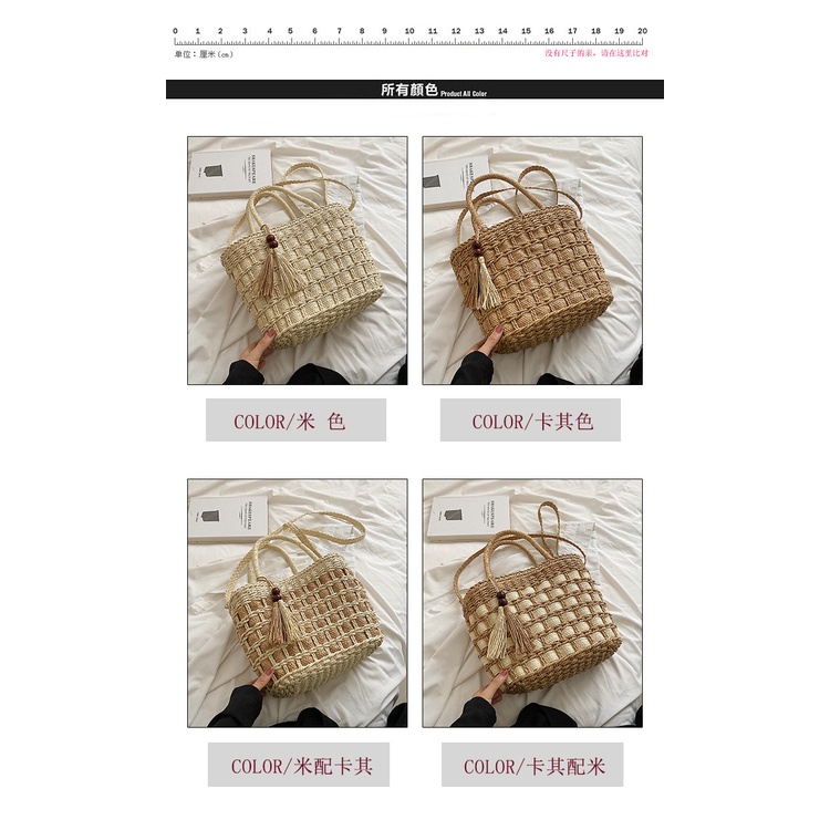 Túi Xách JASMIN NOIR Bucket Đan Cói Phối Tua Rua Thời Trang Bốn Mùa Mới 2022 Dành Cho Nữ